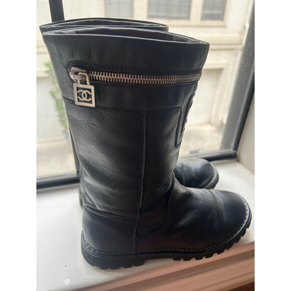 CHANEL Black Ankle Boots with Silver Zipper - Picture 3 of 6